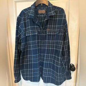 Orvis Men's Big Bear Heavy‎ Weight Flannel Shirt Shacket Size XXL Blue And Tan